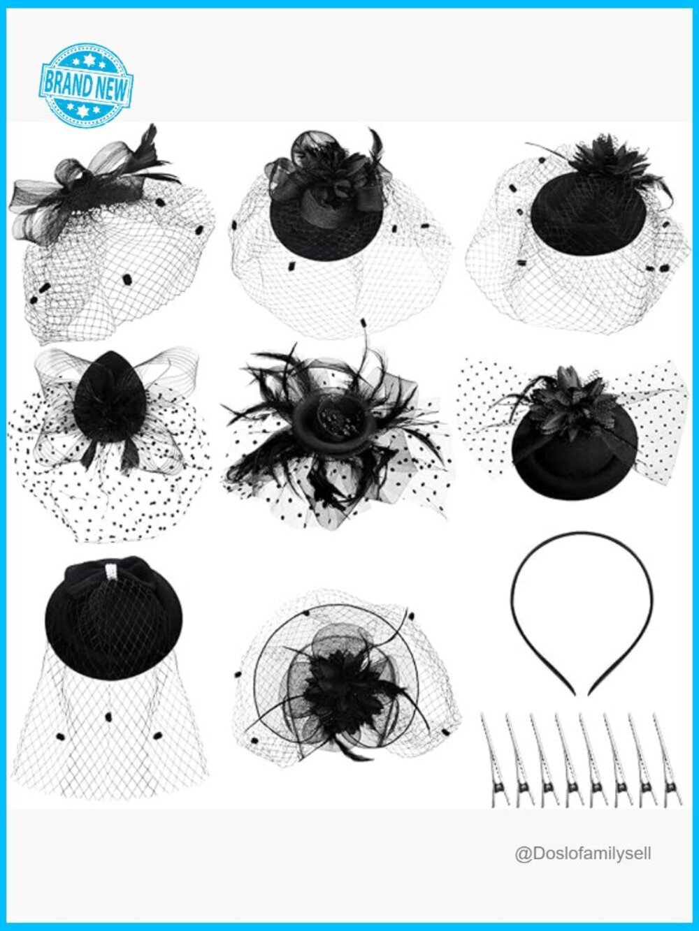 8Pc Fascinators Pillbox Hat with Veil Feather Headband Tea Party Church
